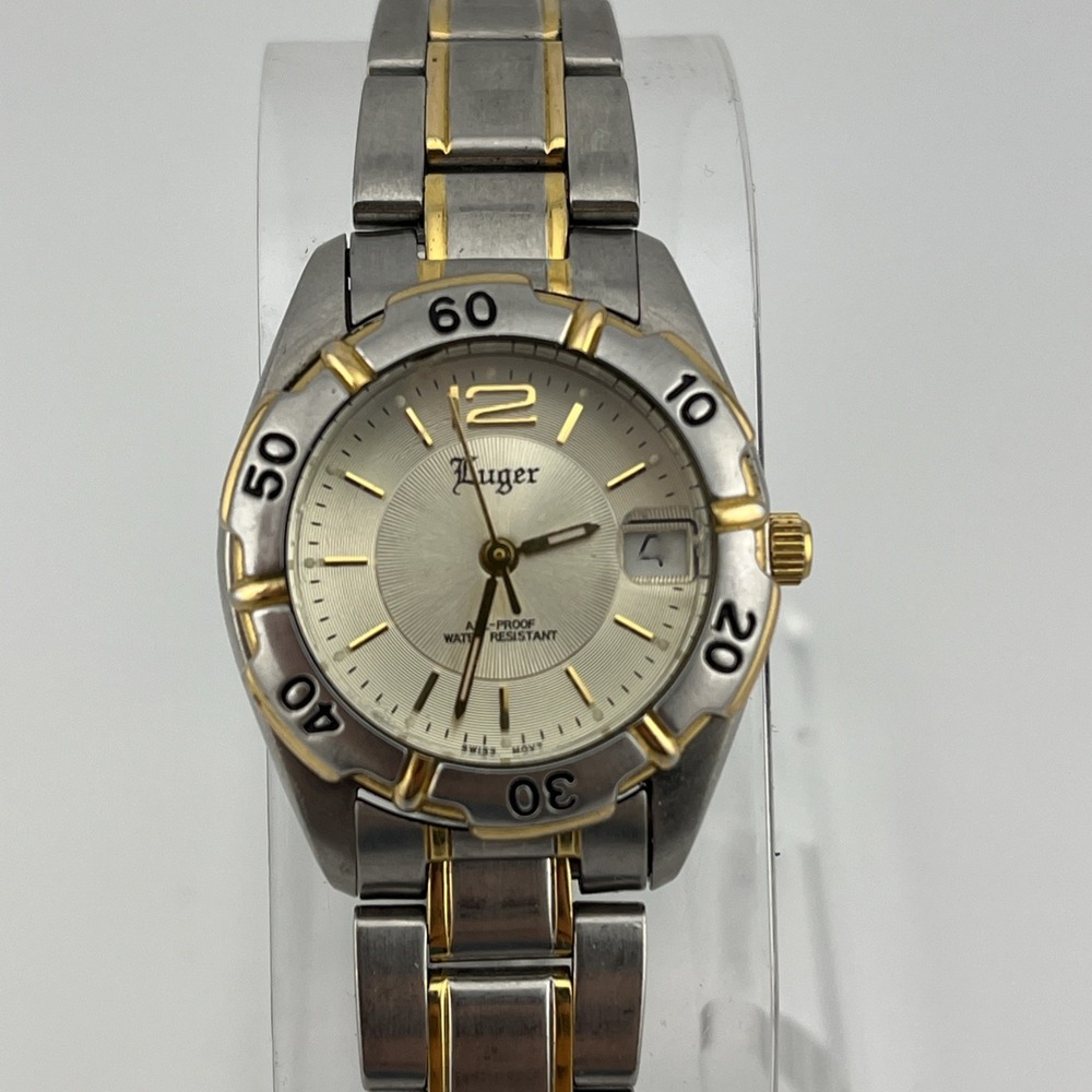 Luger Swiss Watch Women 27mm Case Rotating Bezel 7.5‎ Two Tone Band- New Battery